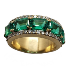 Lab Emerald and Lab Diamond Mens Ring