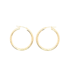 14kt Yellow Gold 1.8mm Hoops - Diamond Cut Pattern 0.95"inch