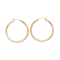 14kt Yellow Gold 3mm Hoops - Diamond Cut Pattern 1.15"inch