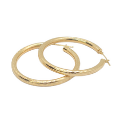 14kt Yellow Gold 3mm Hoops - Diamond Cut Pattern 1.15"inch