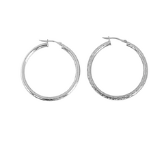 14kt White Gold - 1.5" inch Diamond Cut Hoops