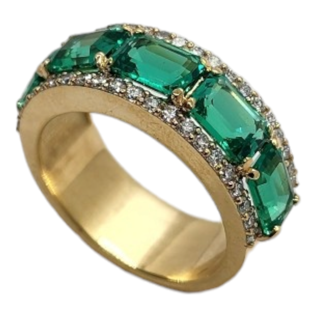 Lab Emerald and Lab Diamond Mens Ring