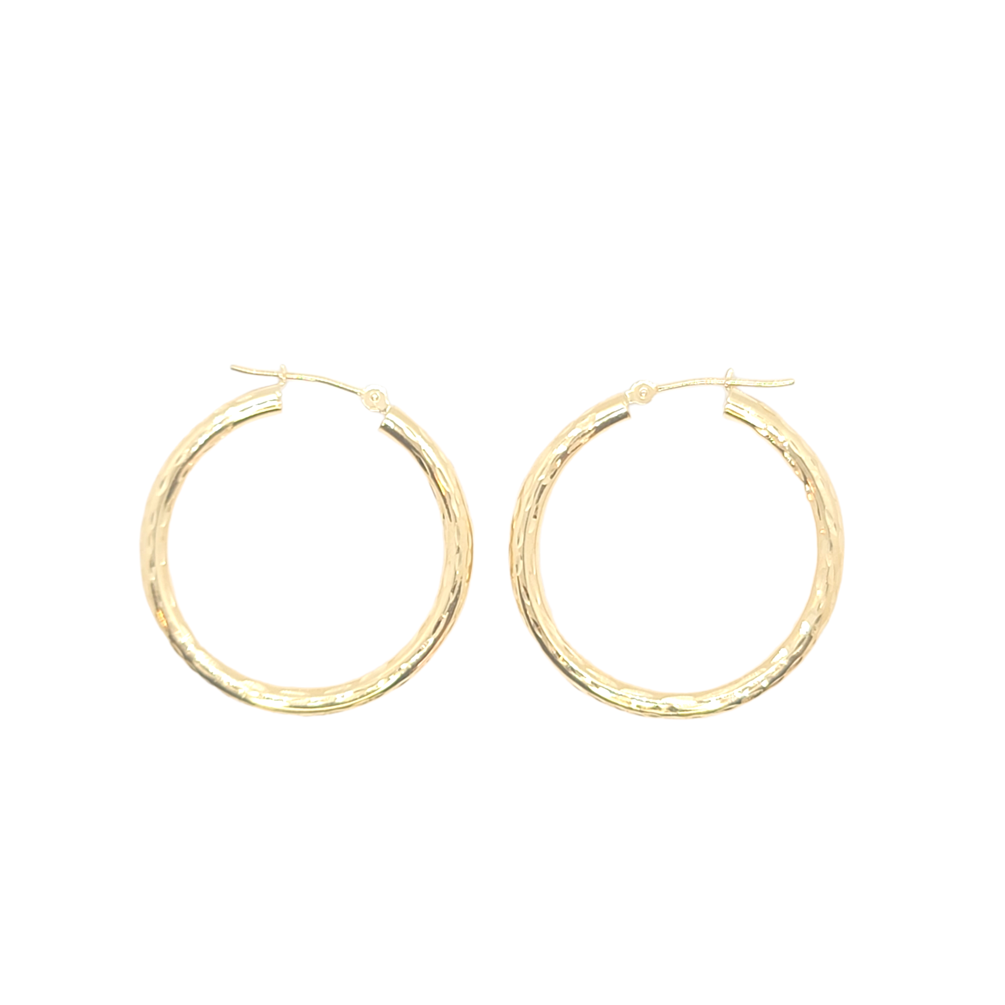 14kt Yellow Gold 1.8mm Hoops - Diamond Cut Pattern 0.95"inch