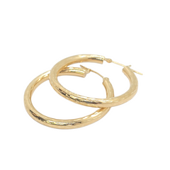14kt Yellow Gold 3mm Hoops - Diamond Cut Pattern 1"inch