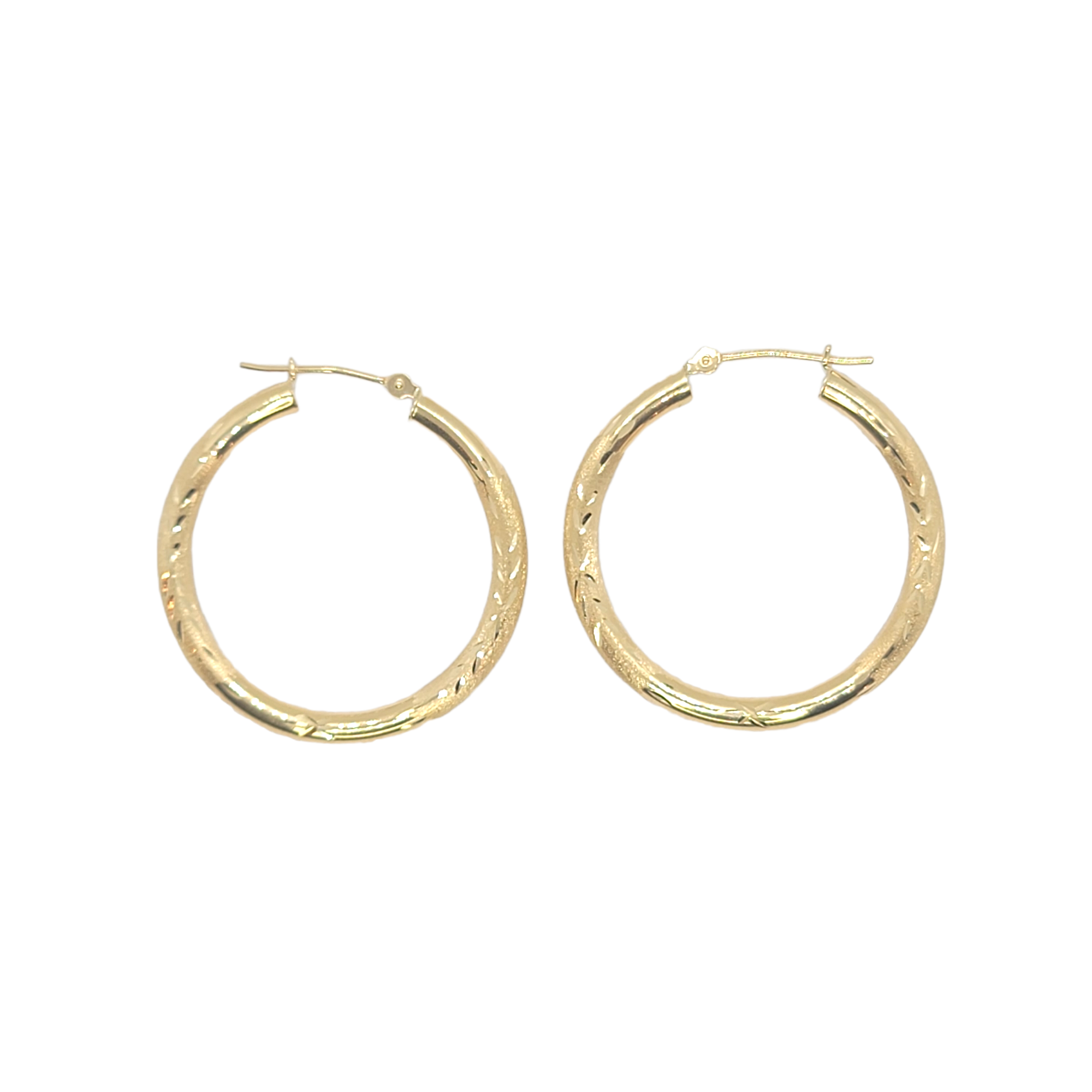 14kt Yellow Gold 3mm Hoops Satin & Diamond Cut finish 1"inch