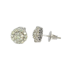 14kt White Gold 0.89ct Diamond Cluster Screwback Earrings